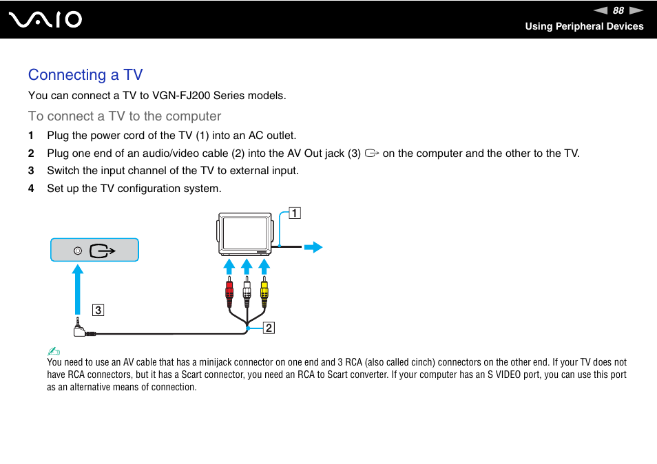 Connecting a tv | Sony VGN-TX700 User Manual | Page 88 / 195