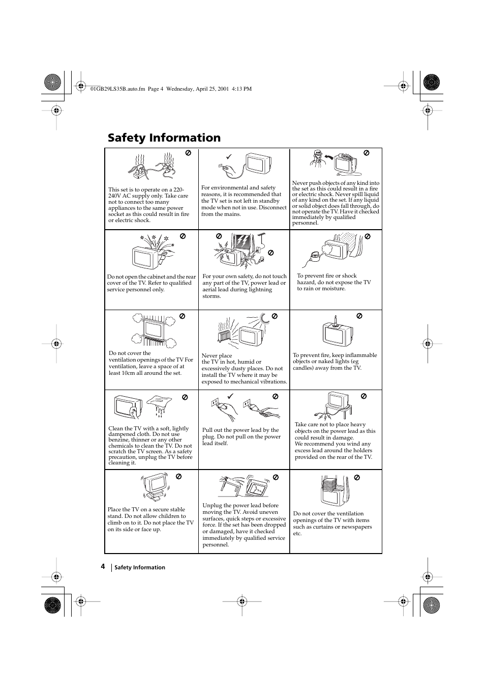 Safety information | Sony FD Trinitron KV-29LS35B User Manual | Page 4 / 23