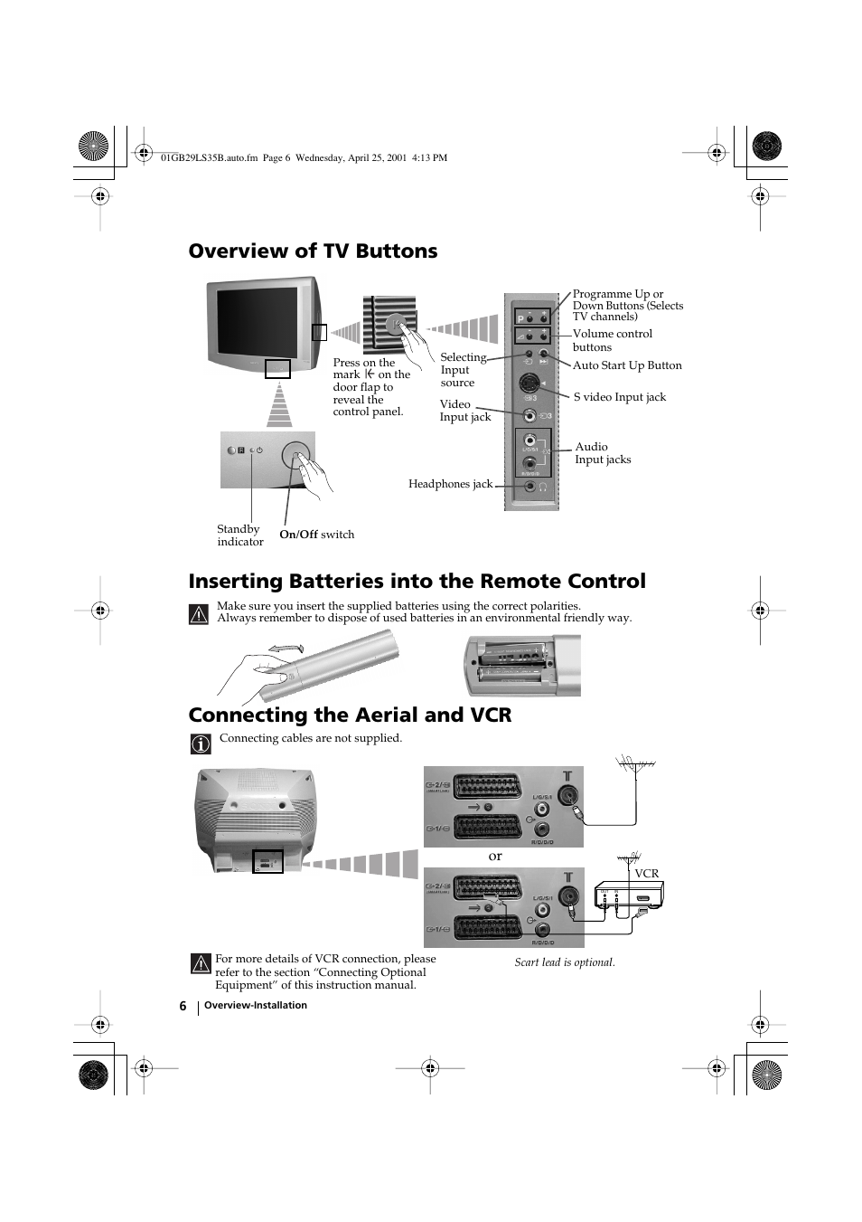 Connecting the aerial and vcr | Sony FD Trinitron KV-29LS35B User Manual | Page 6 / 23