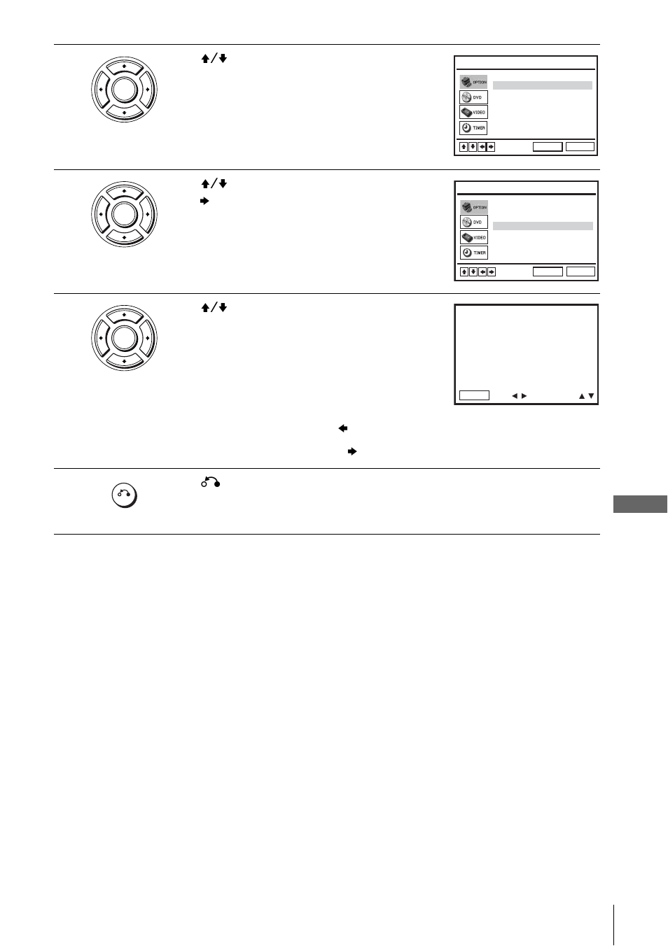 Press v/v to select “user set,” then press enter, Press v/v to select “smart trilogic,” then press b, Press o return to return to the original screen | Sony SLV-D930 User Manual | Page 97 / 120