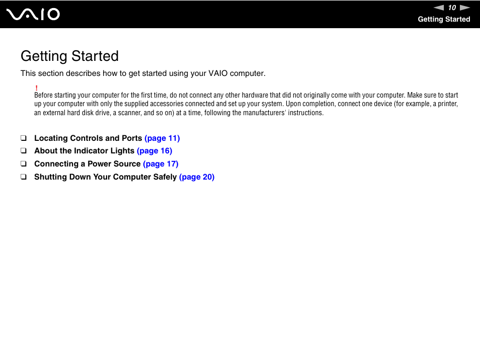 Getting started | Sony VGC-LS30 User Manual | Page 10 / 171