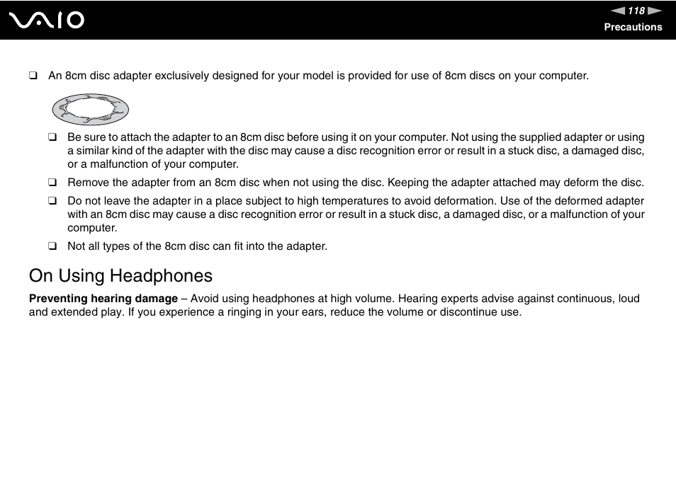 On using headphones | Sony VGC-LS30 User Manual | Page 118 / 171