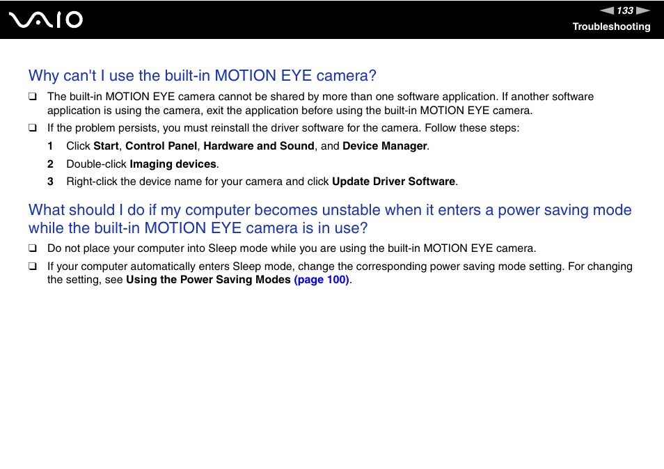 Why can't i use the built-in motion eye camera | Sony VGC-LS30 User Manual | Page 133 / 171