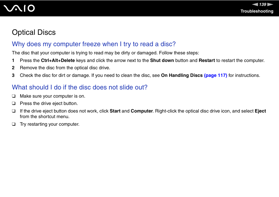 Optical discs, What should i do if the disc does not slide out | Sony VGC-LS30 User Manual | Page 139 / 171