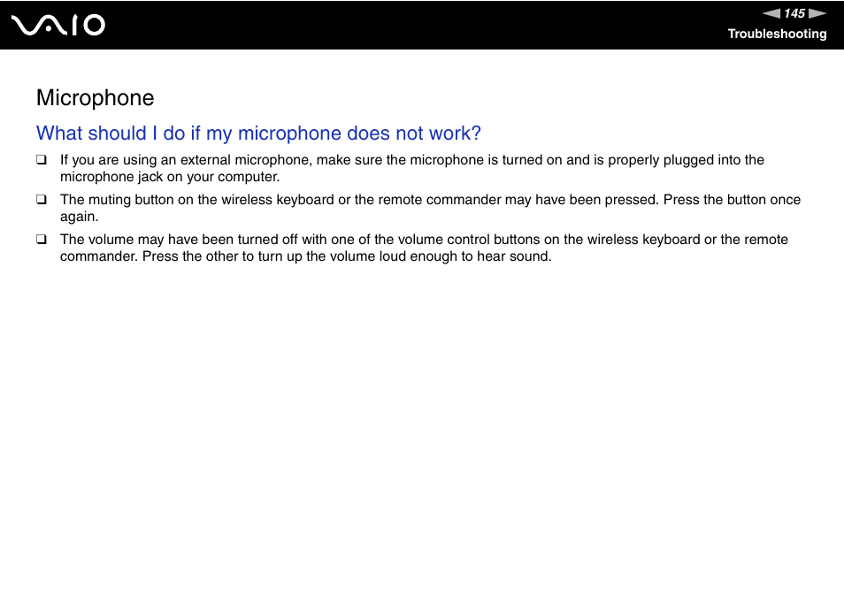 Microphone, What should i do if my microphone does not work | Sony VGC-LS30 User Manual | Page 145 / 171