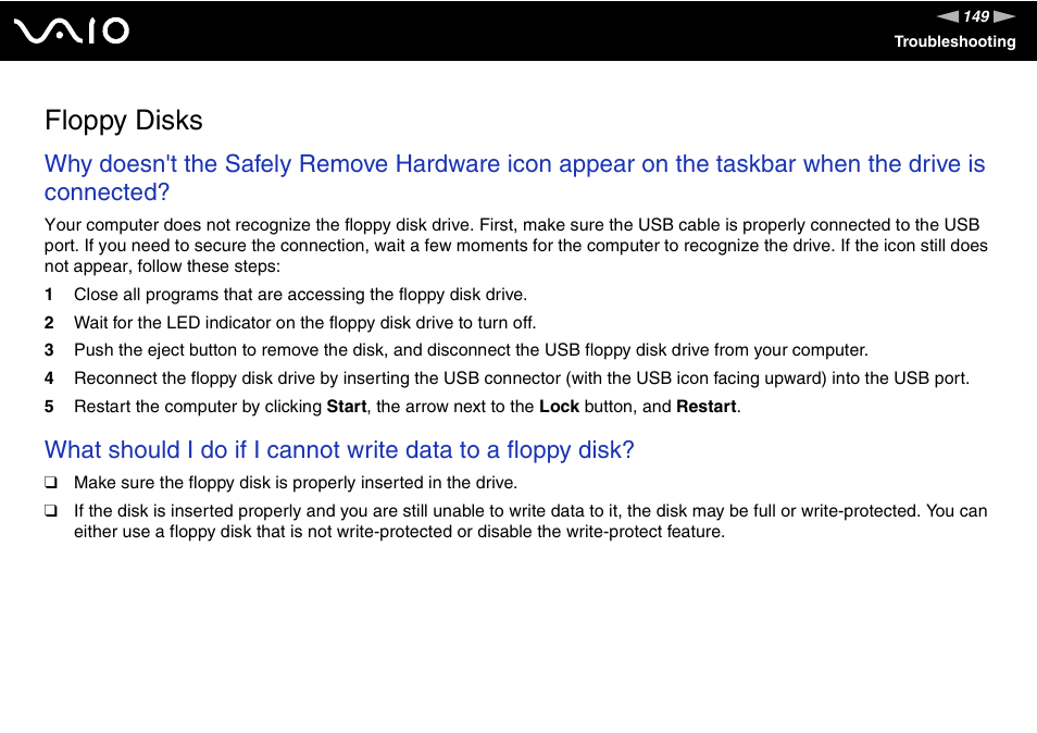 Floppy disks | Sony VGC-LS30 User Manual | Page 149 / 171