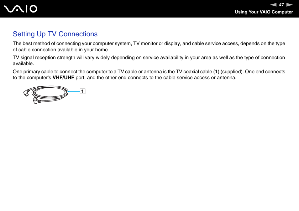 Setting up tv connections | Sony VGC-LS30 User Manual | Page 47 / 171