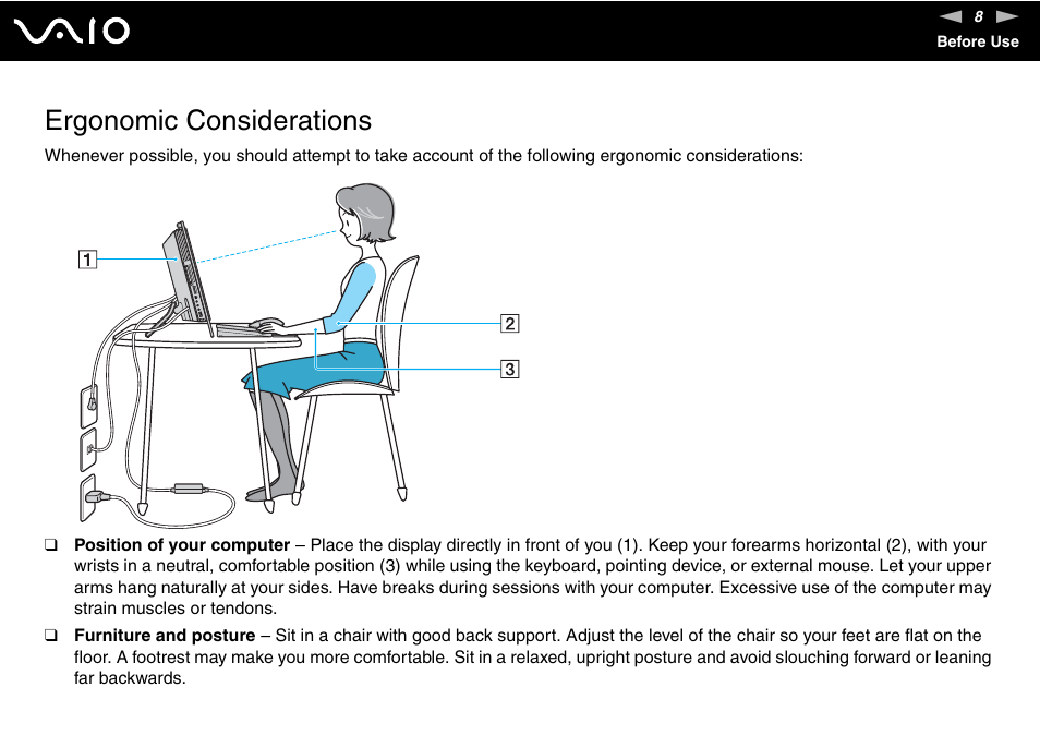 Ergonomic considerations | Sony VGC-LS30 User Manual | Page 8 / 171