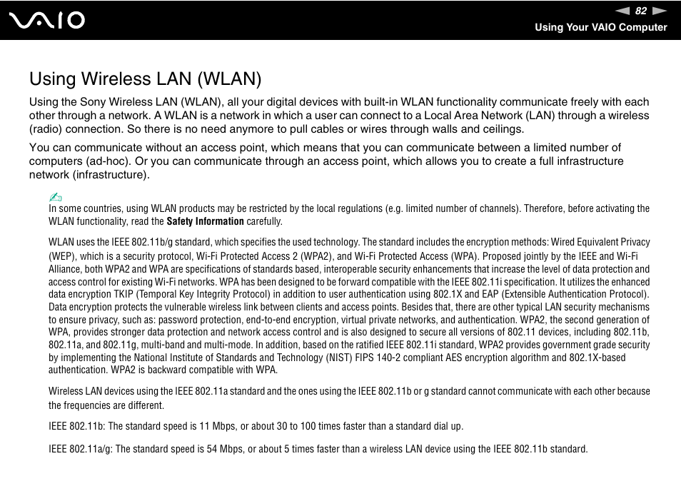 Using wireless lan (wlan) | Sony VGC-LS30 User Manual | Page 82 / 171