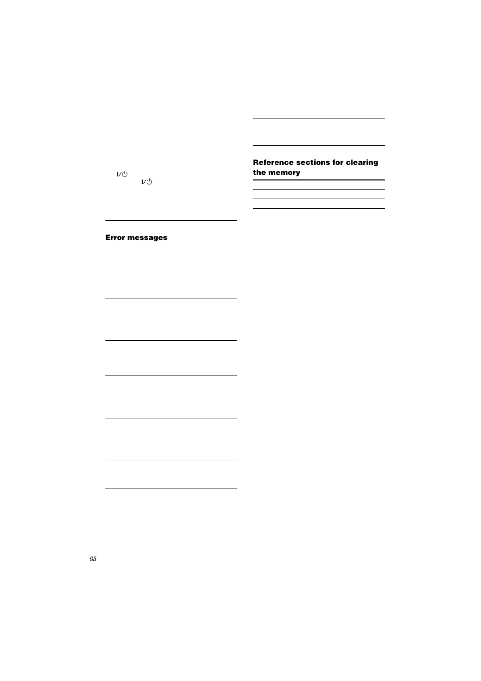 Error messages, 01/decode error, 11/protector | 12/protector, 13/protector, 21/protector, 71/prohibited, 72/unknown signal, Reference sections for clearing the memory | Sony STR-DA9000ES User Manual | Page 60 / 68