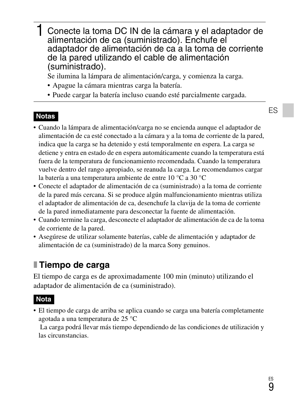 Xtiempo de carga | Sony CYBER-SHOT AC-L200D User Manual | Page 41 / 64