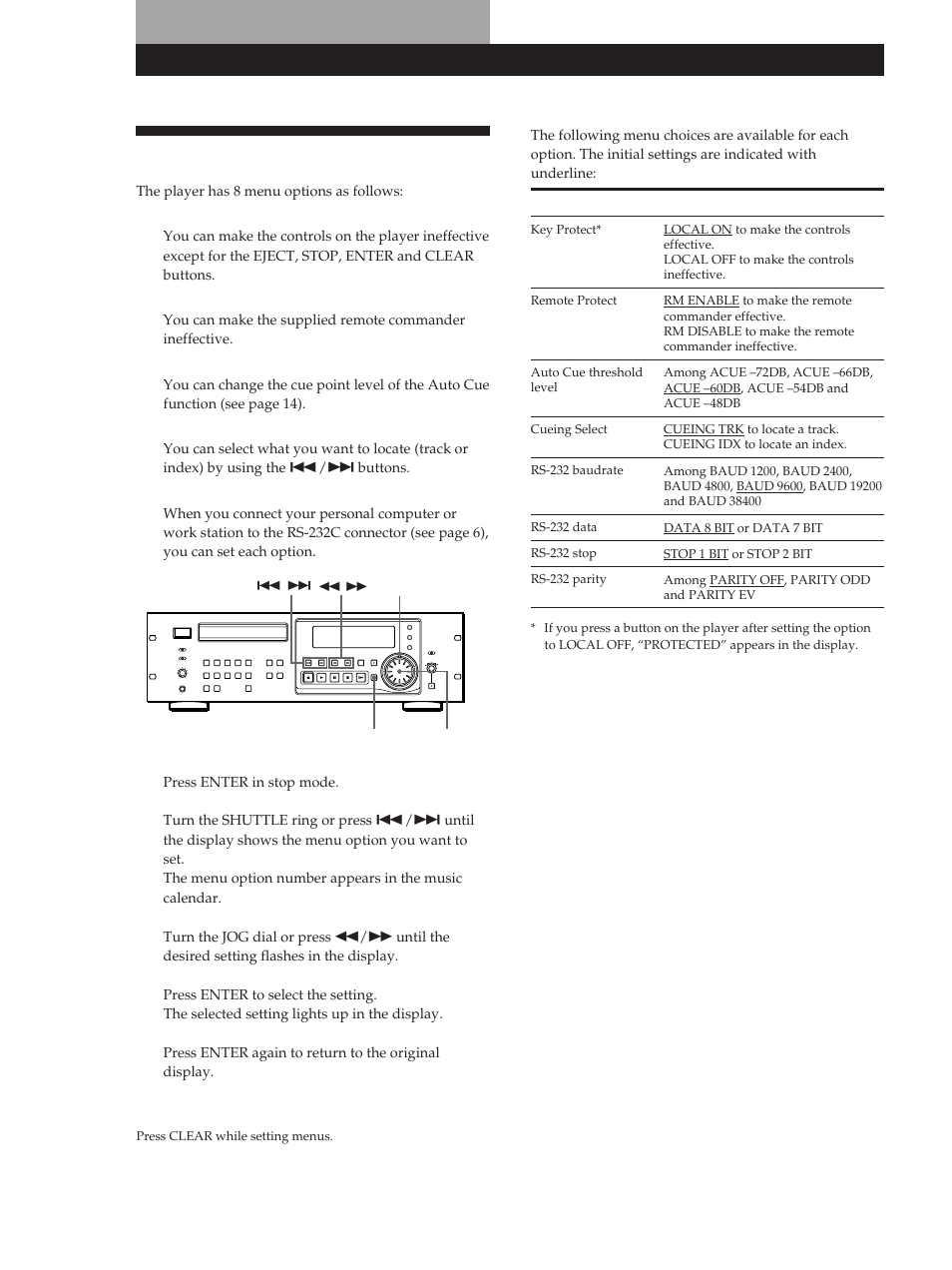 Setting the menu options, Additional operation | Sony CDP-D500 User Manual | Page 18 / 68