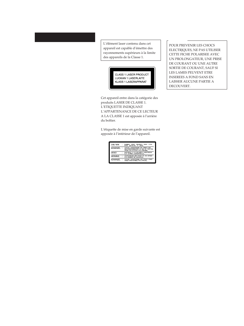 Avertissement | Sony CDP-D500 User Manual | Page 24 / 68