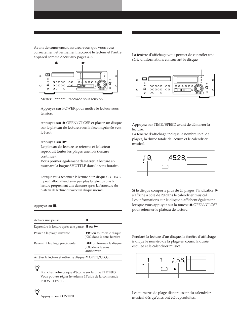 Utilisation de la fenêtre d’affichage, Opérations de base, Lecture de disques compacts | Sony CDP-D500 User Manual | Page 30 / 68