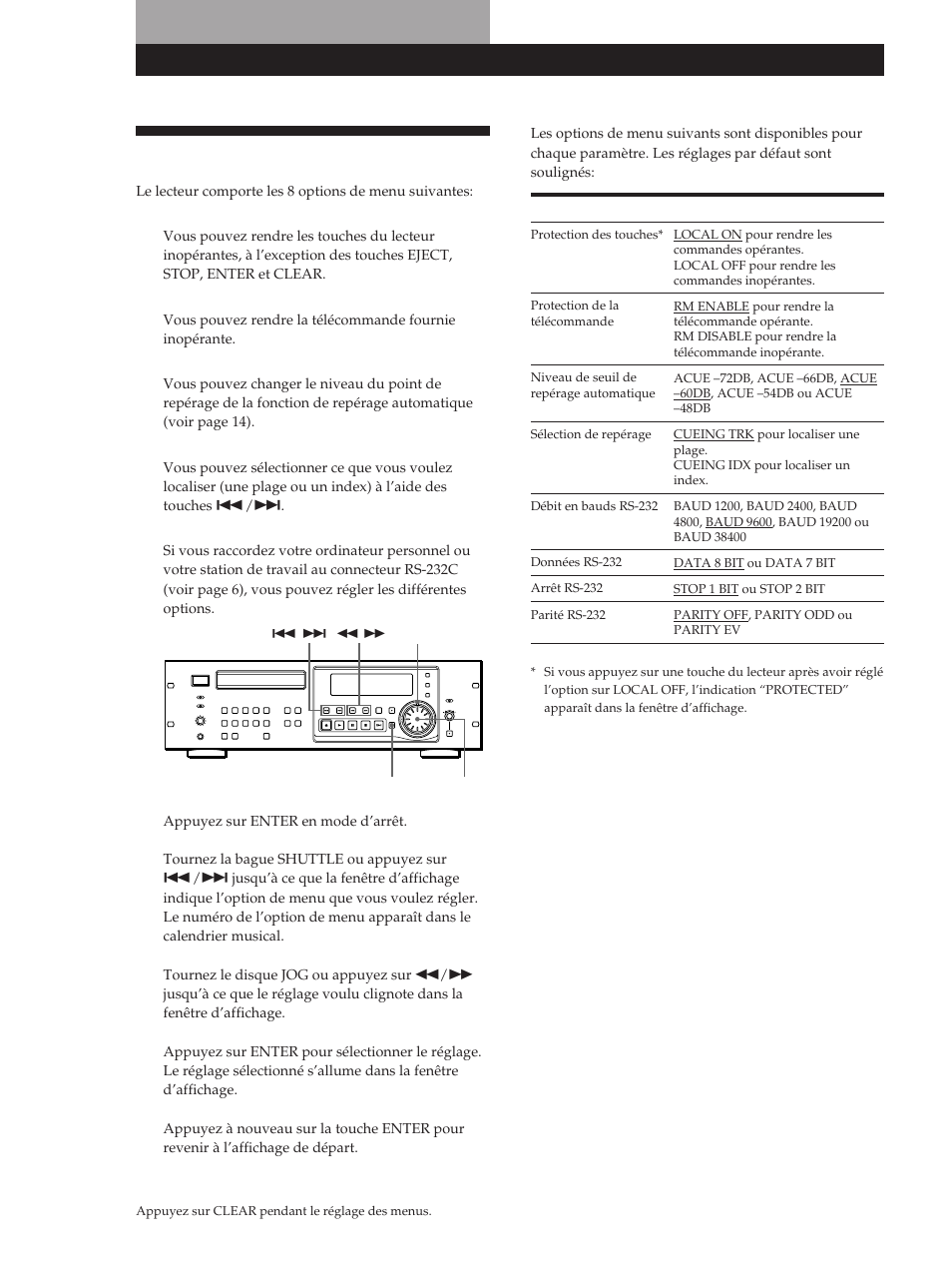 Réglage des options de menu, Opérations complémentaires | Sony CDP-D500 User Manual | Page 40 / 68