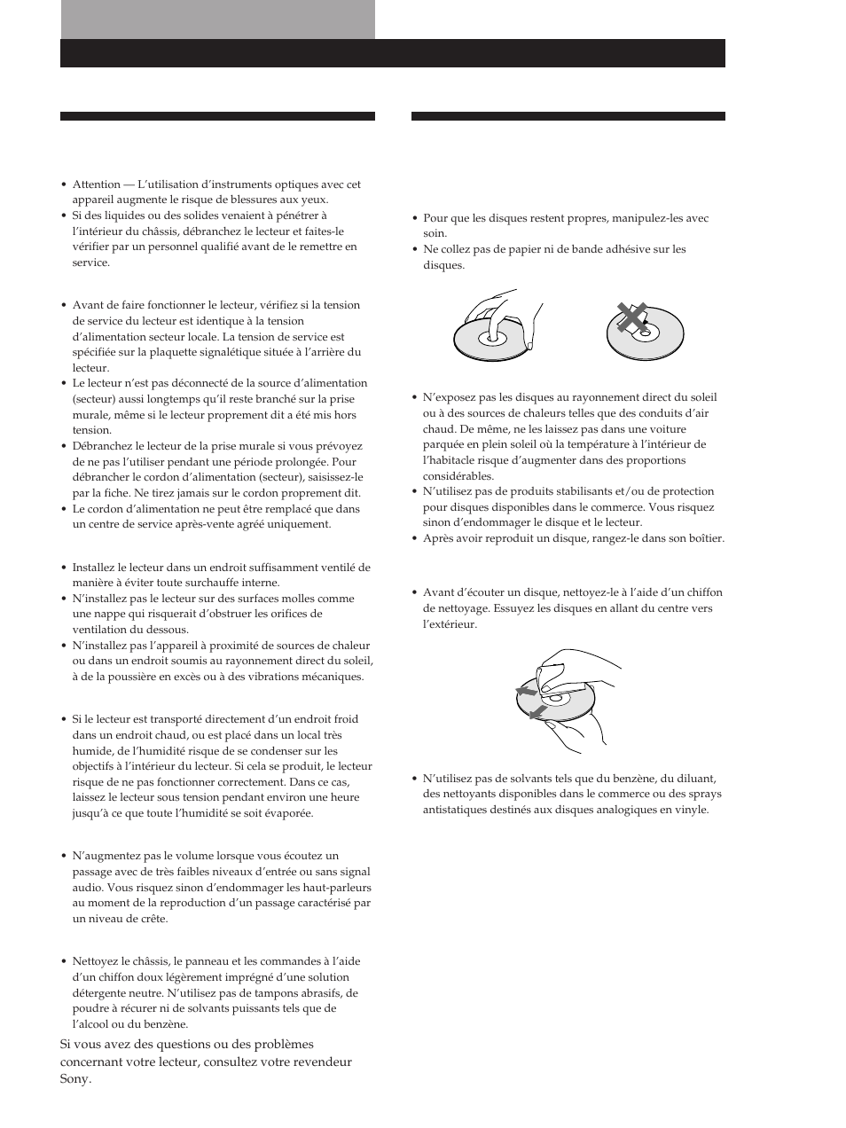 Remarques sur les disques compacts, Précautions, Additional information | Informations complémentaires | Sony CDP-D500 User Manual | Page 41 / 68