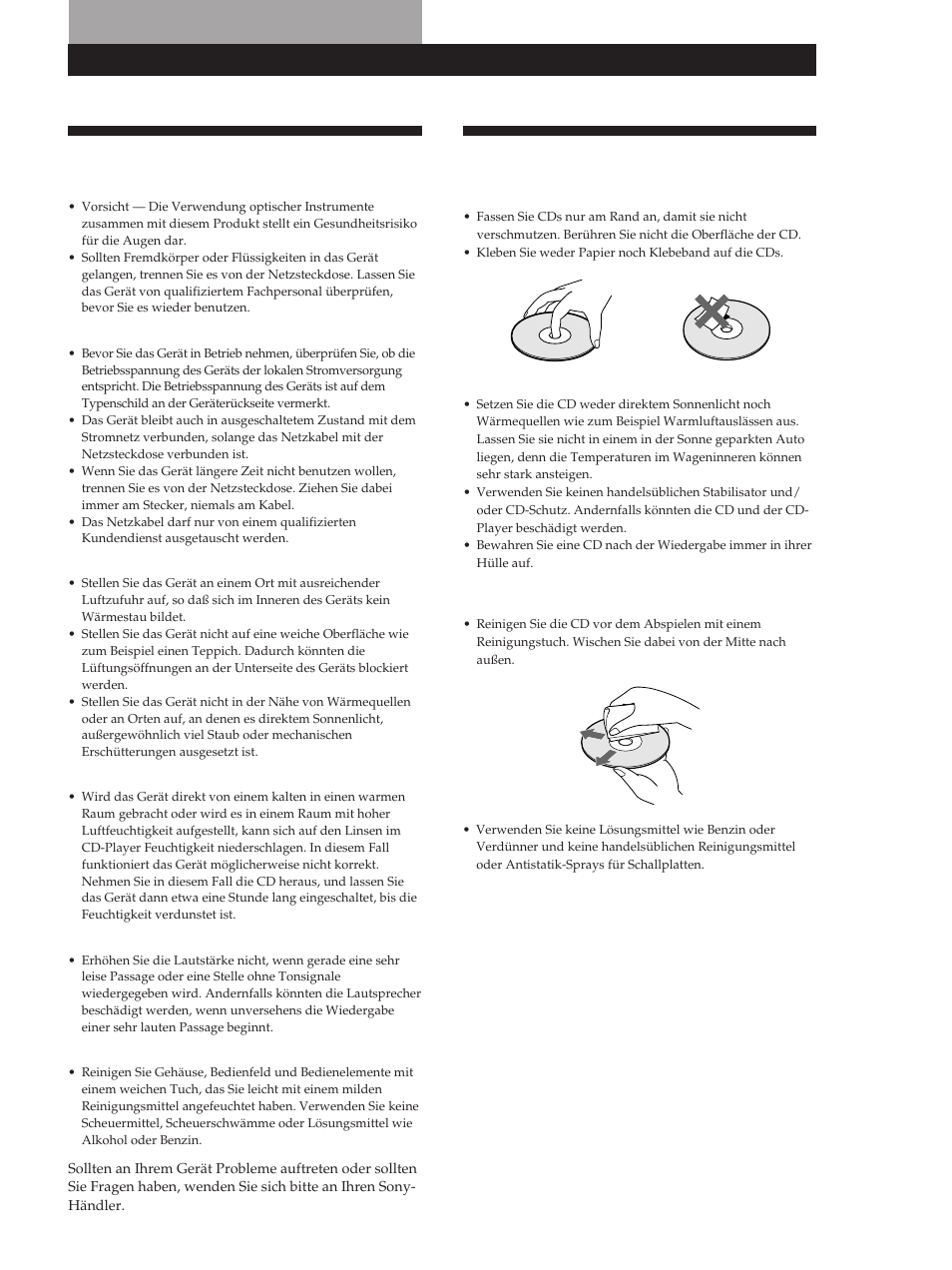 Hinweise zu cds, Sicherheitsmaßnahmen, Additional information | Additional information weitere informationen, Weitere informationen | Sony CDP-D500 User Manual | Page 63 / 68