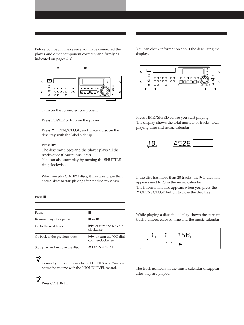 Using the display, Basic operation, Playing cds | Display information while playing a disc | Sony CDP-D500 User Manual | Page 8 / 68