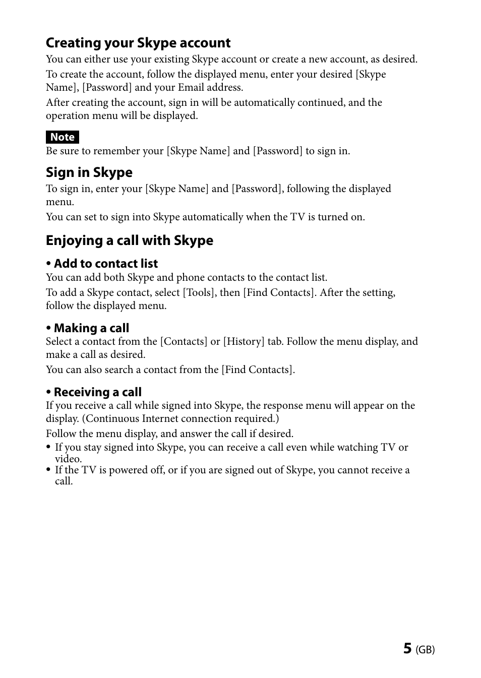 Creating your skype account, Sign in skype, Enjoying a call with skype | Sony CMU-BR100 User Manual | Page 5 / 88