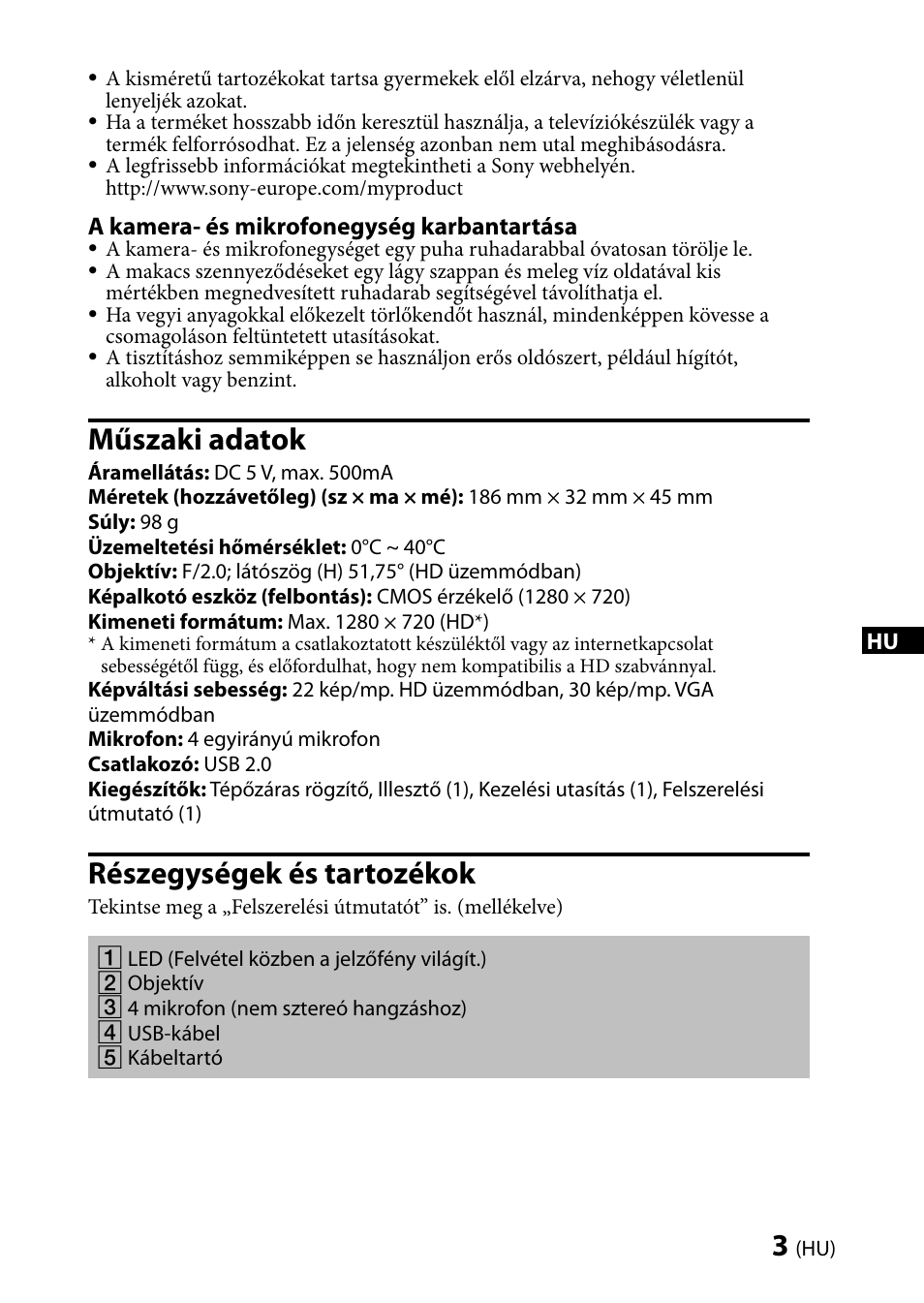 Műszaki adatok, Részegységek és tartozékok | Sony CMU-BR100 User Manual | Page 59 / 88