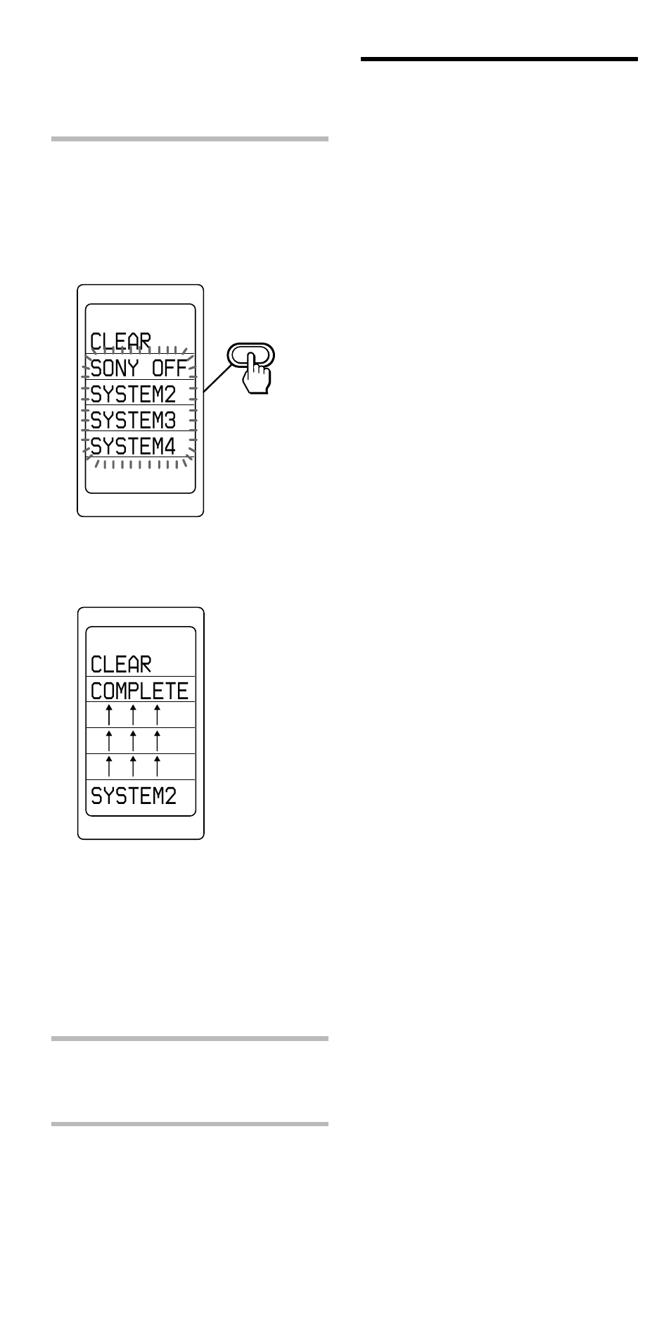 Clear sony off system2 system3 system4, Clear complete, System2 | Sony RM-VL1000 User Manual | Page 40 / 84