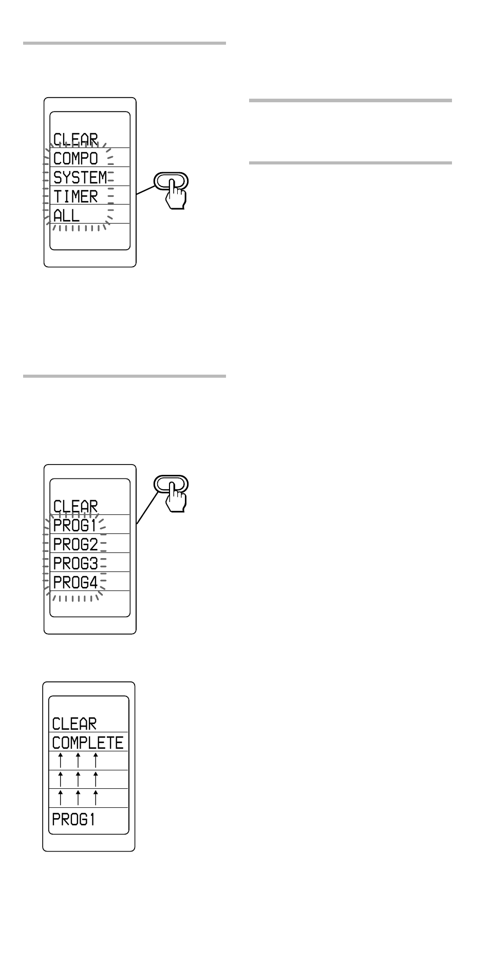 Clear prog1 prog2 prog3 prog4, Clear compo system timer all, Clear complete | Prog1 | Sony RM-VL1000 User Manual | Page 61 / 84