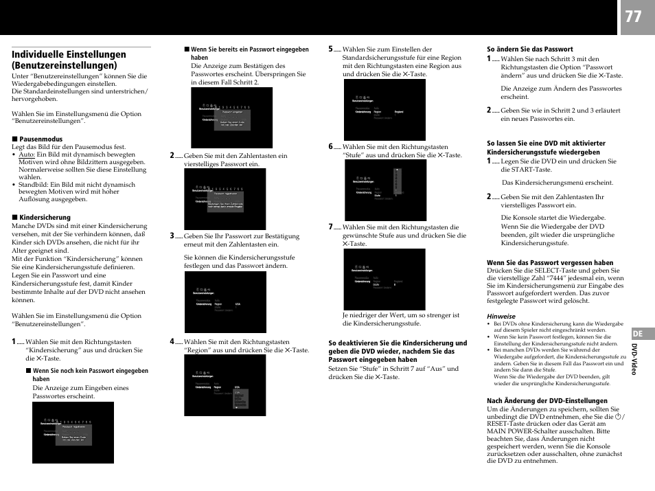 Individuelle einstellungen (benutzereinstellungen) | Sony PS2 User Manual | Page 77 / 84