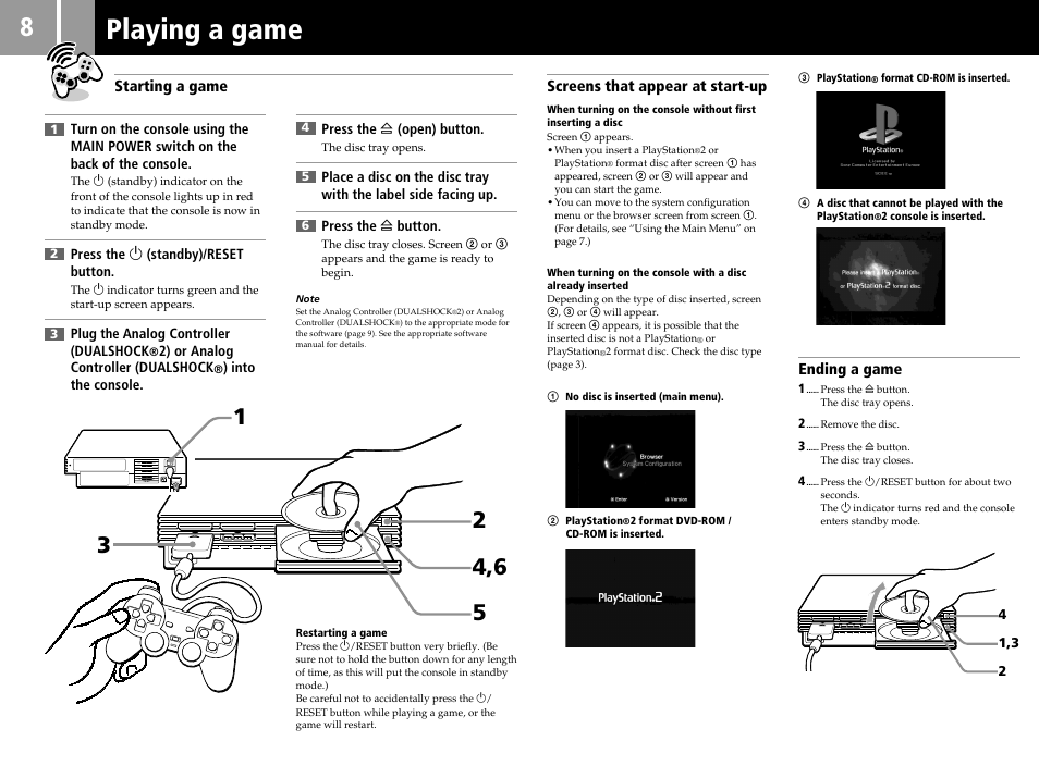 Playing a game | Sony PS2 User Manual | Page 8 / 84