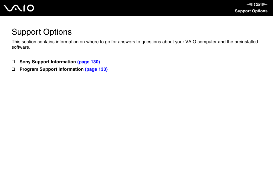 Support options | Sony VAIO VGC-JS100 User Manual | Page 129 / 146