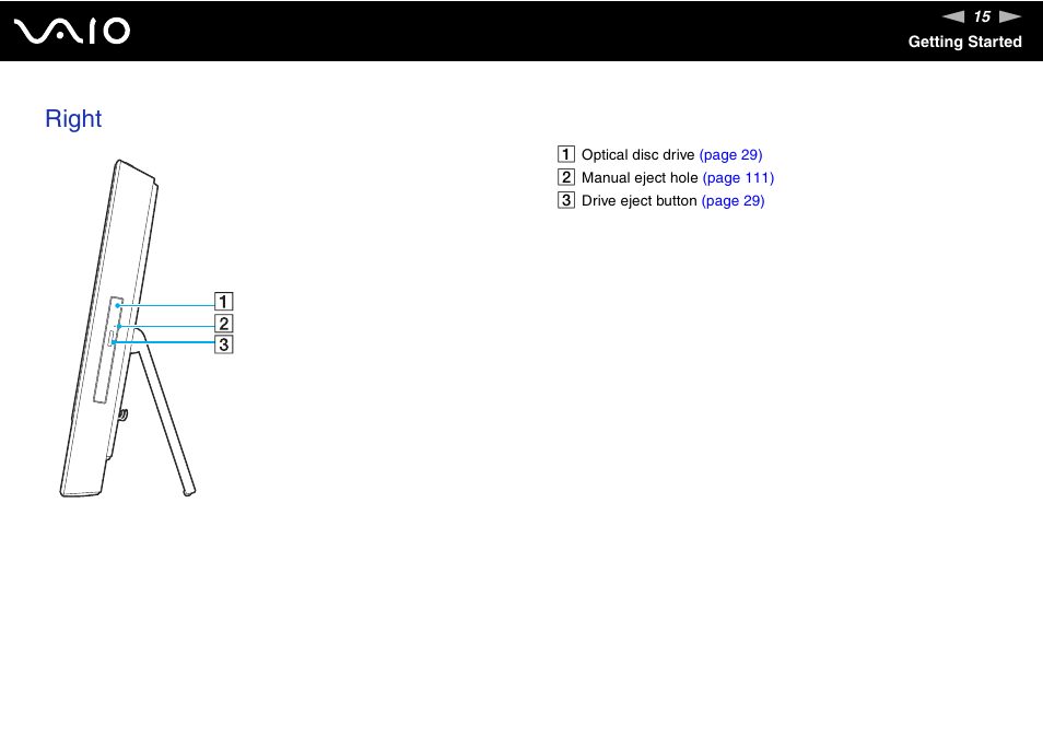 Right | Sony VAIO VGC-JS100 User Manual | Page 15 / 146