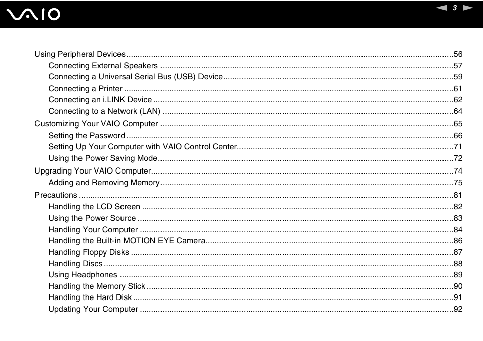 Sony VAIO VGC-JS100 User Manual | Page 3 / 146