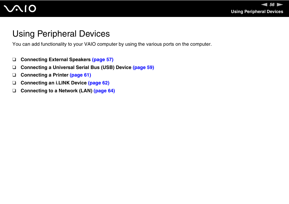 Using peripheral devices | Sony VAIO VGC-JS100 User Manual | Page 56 / 146