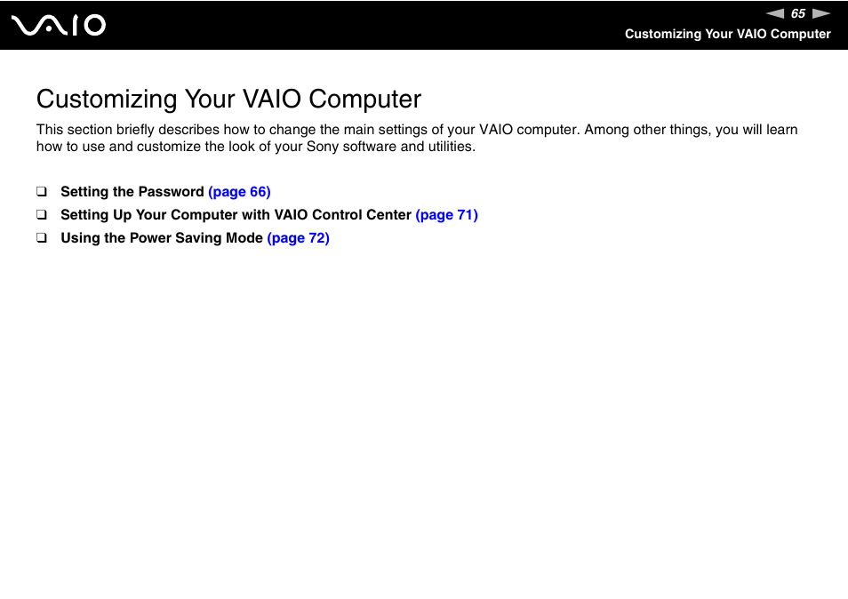 Customizing your vaio computer | Sony VAIO VGC-JS100 User Manual | Page 65 / 146