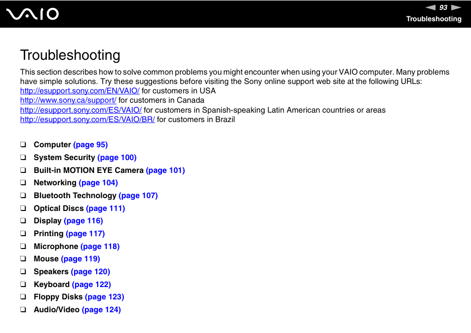 Troubleshooting | Sony VAIO VGC-JS100 User Manual | Page 93 / 146