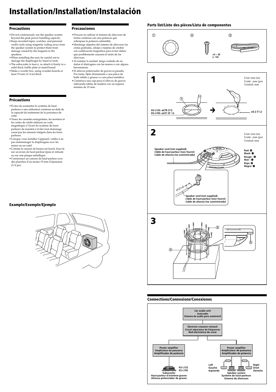 Installation/installation/instalación | Sony XS-L12S User Manual | Page 2 / 2