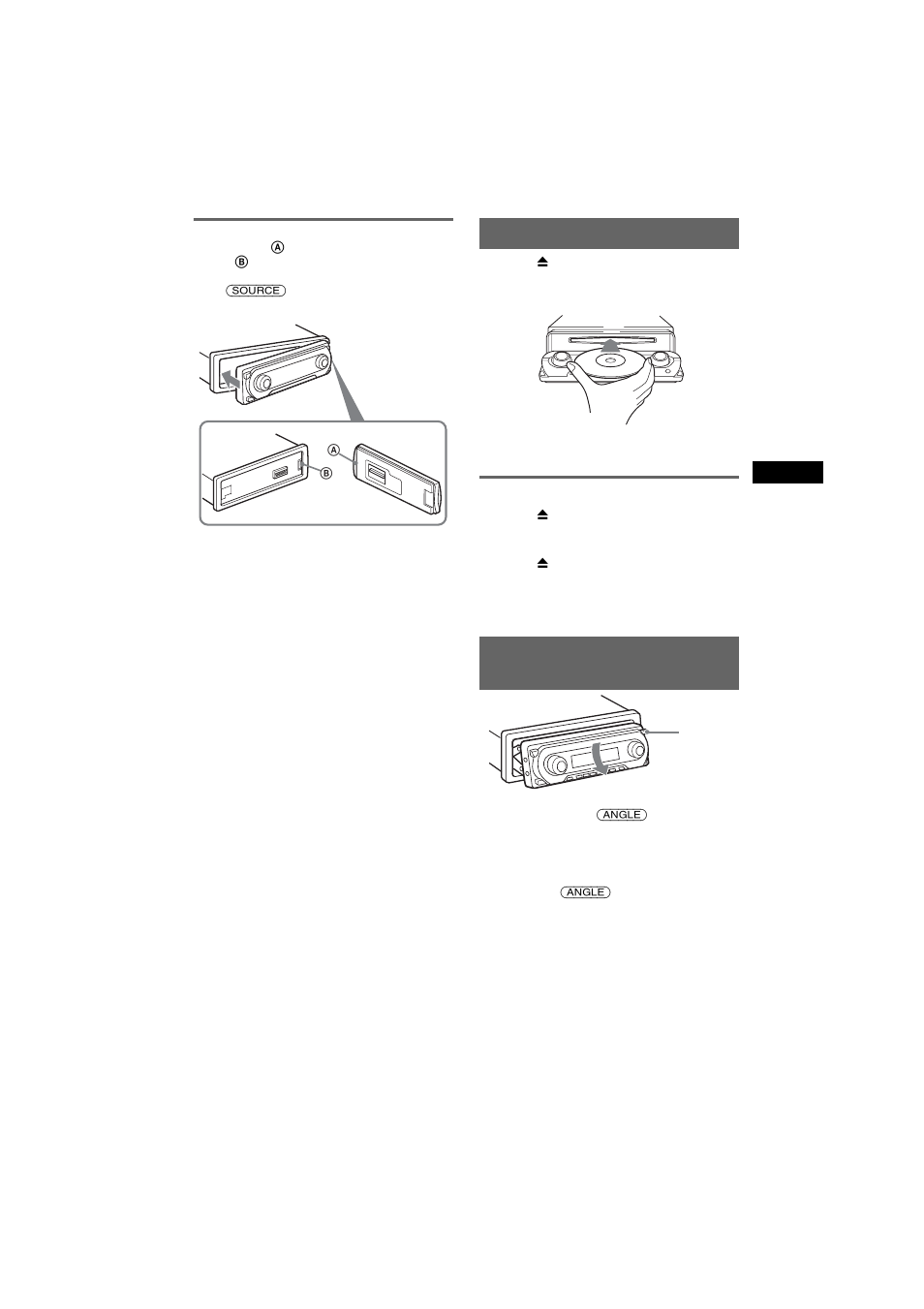 Attaching the front panel, Inserting the disc in the unit, Ejecting the disc | Adjusting the angle of the front panel | Sony CDX-M7810 User Manual | Page 5 / 60