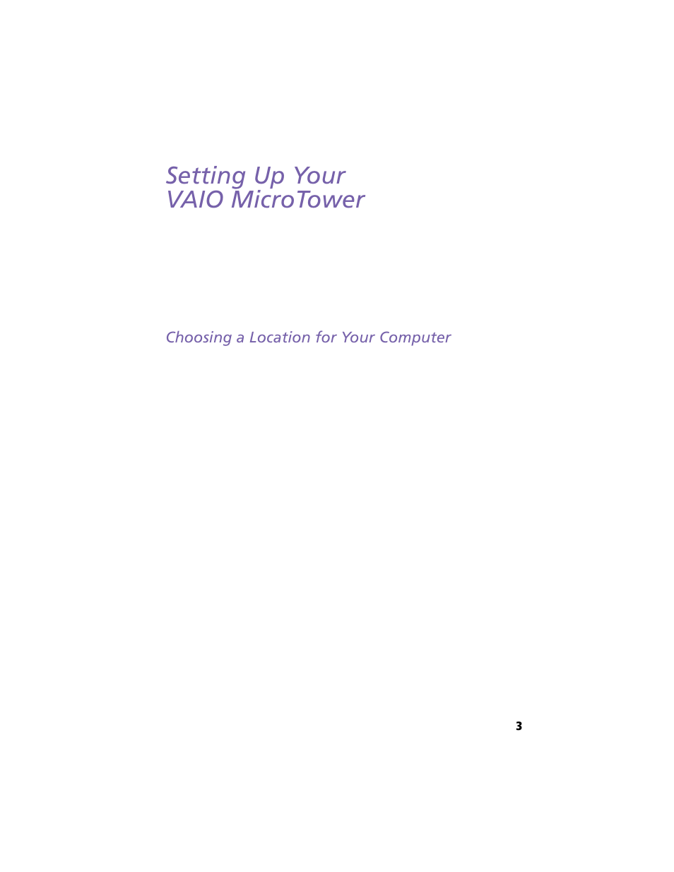 Setting up your vaio microtower, Choosing a location for your computer | Sony VAIO MicroTower User Manual | Page 11 / 100