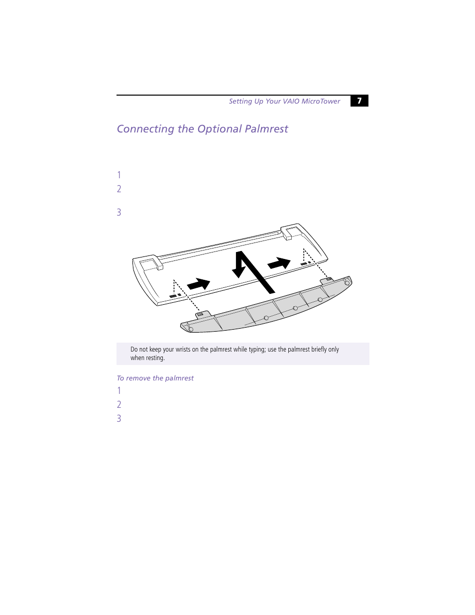 Connecting the optional palmrest | Sony VAIO MicroTower User Manual | Page 15 / 100