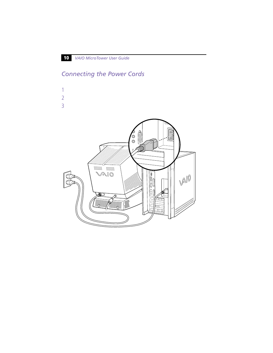 Connecting the power cords | Sony VAIO MicroTower User Manual | Page 18 / 100