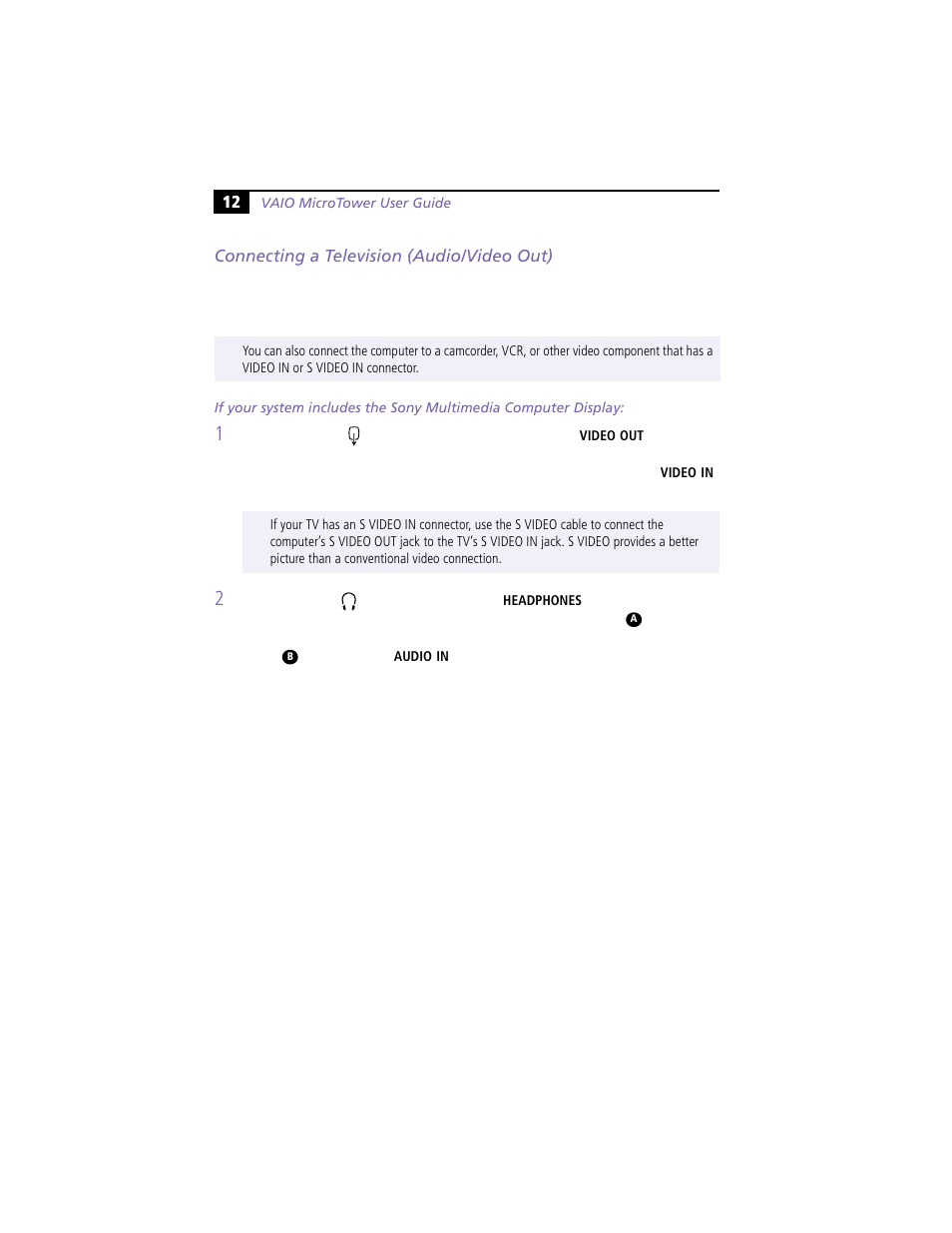 Connecting a television (audio/video out) | Sony VAIO MicroTower User Manual | Page 20 / 100