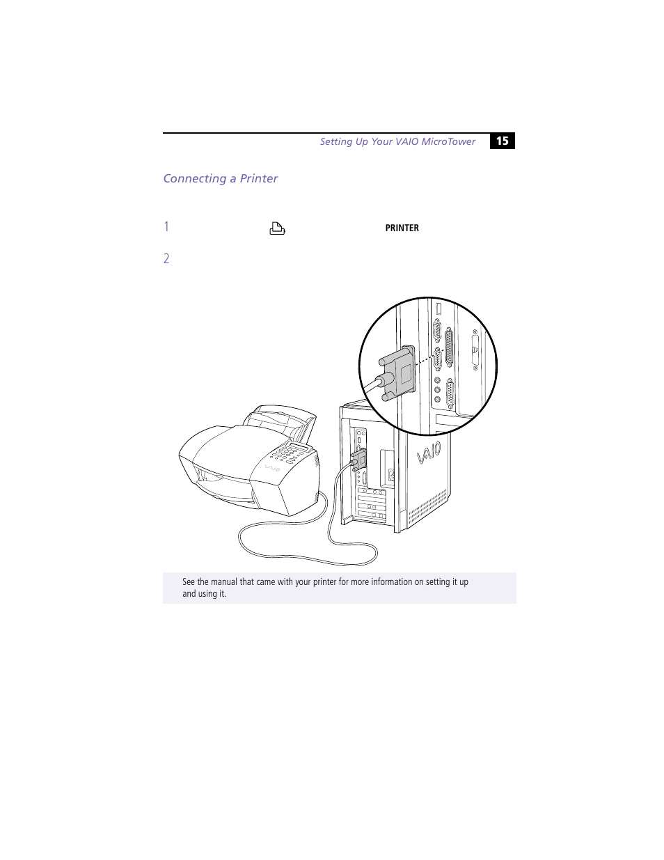 Connecting a printer | Sony VAIO MicroTower User Manual | Page 23 / 100