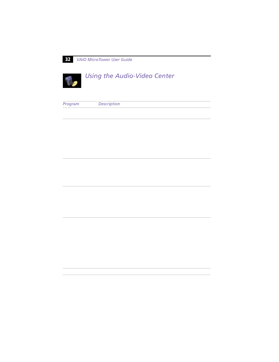 Using the audio-video center | Sony VAIO MicroTower User Manual | Page 40 / 100