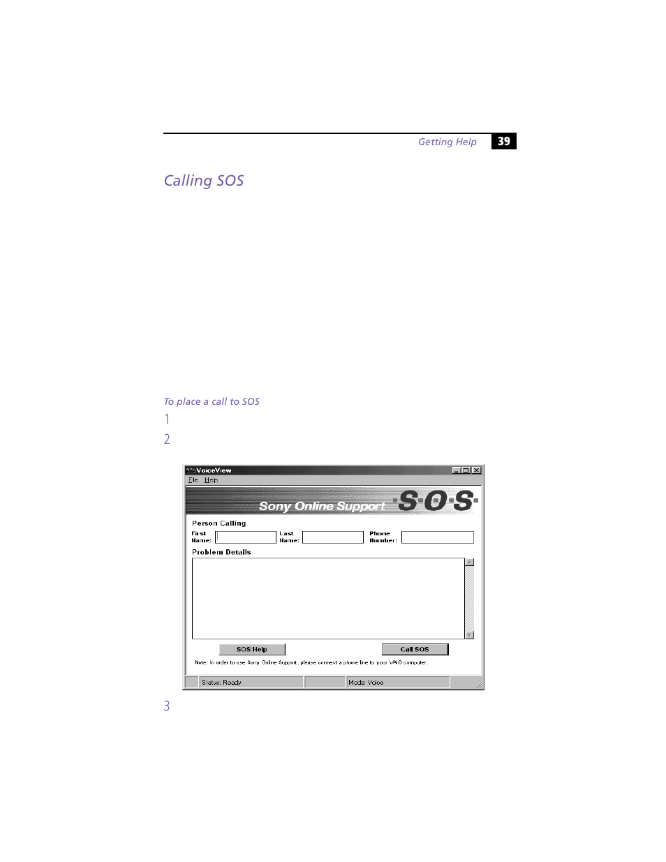 Calling sos | Sony VAIO MicroTower User Manual | Page 47 / 100