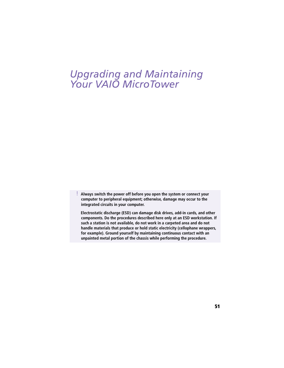 Upgrading and maintaining your vaio microtower | Sony VAIO MicroTower User Manual | Page 59 / 100