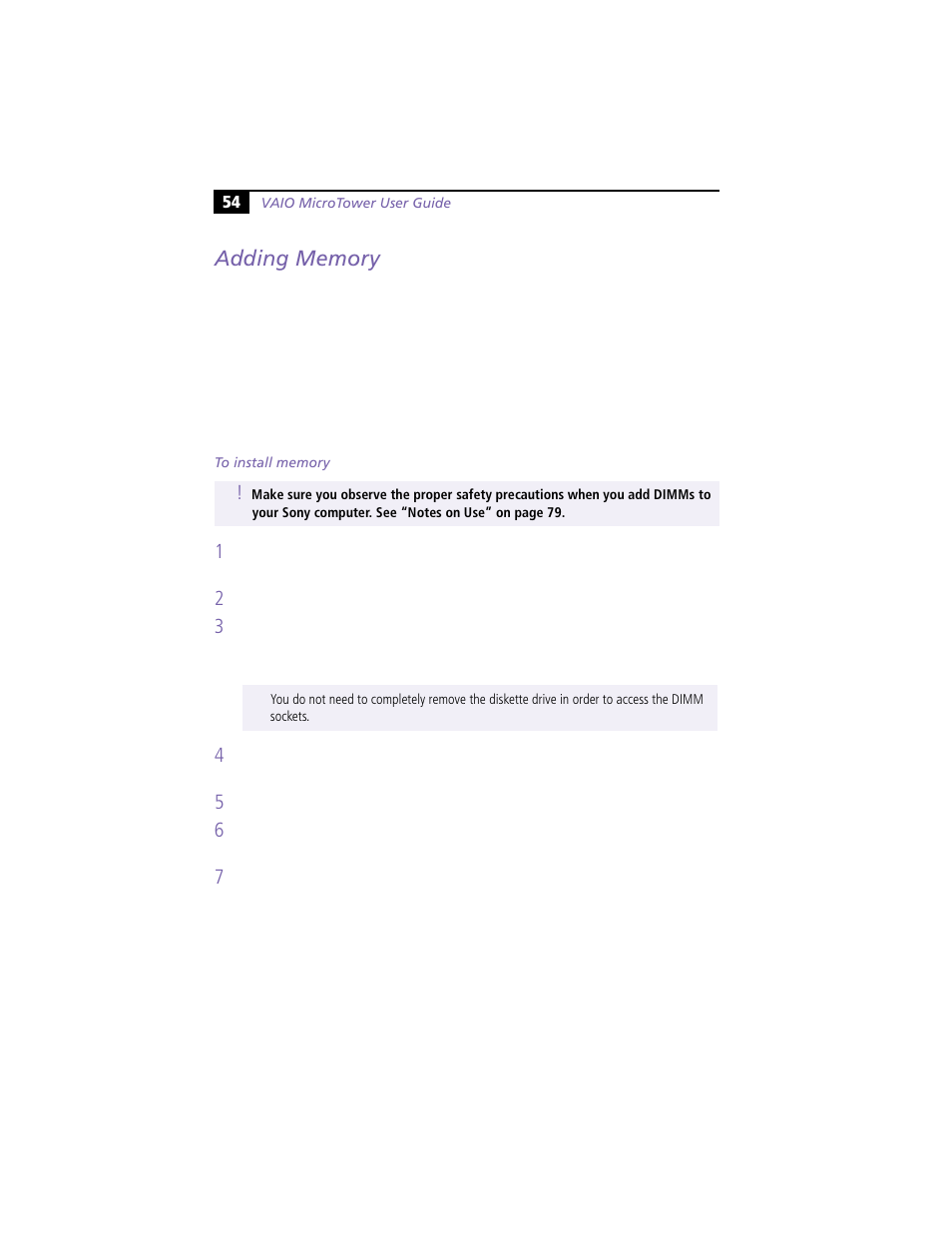 Adding memory | Sony VAIO MicroTower User Manual | Page 62 / 100