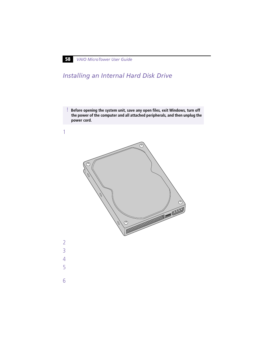 Installing an internal hard disk drive | Sony VAIO MicroTower User Manual | Page 66 / 100