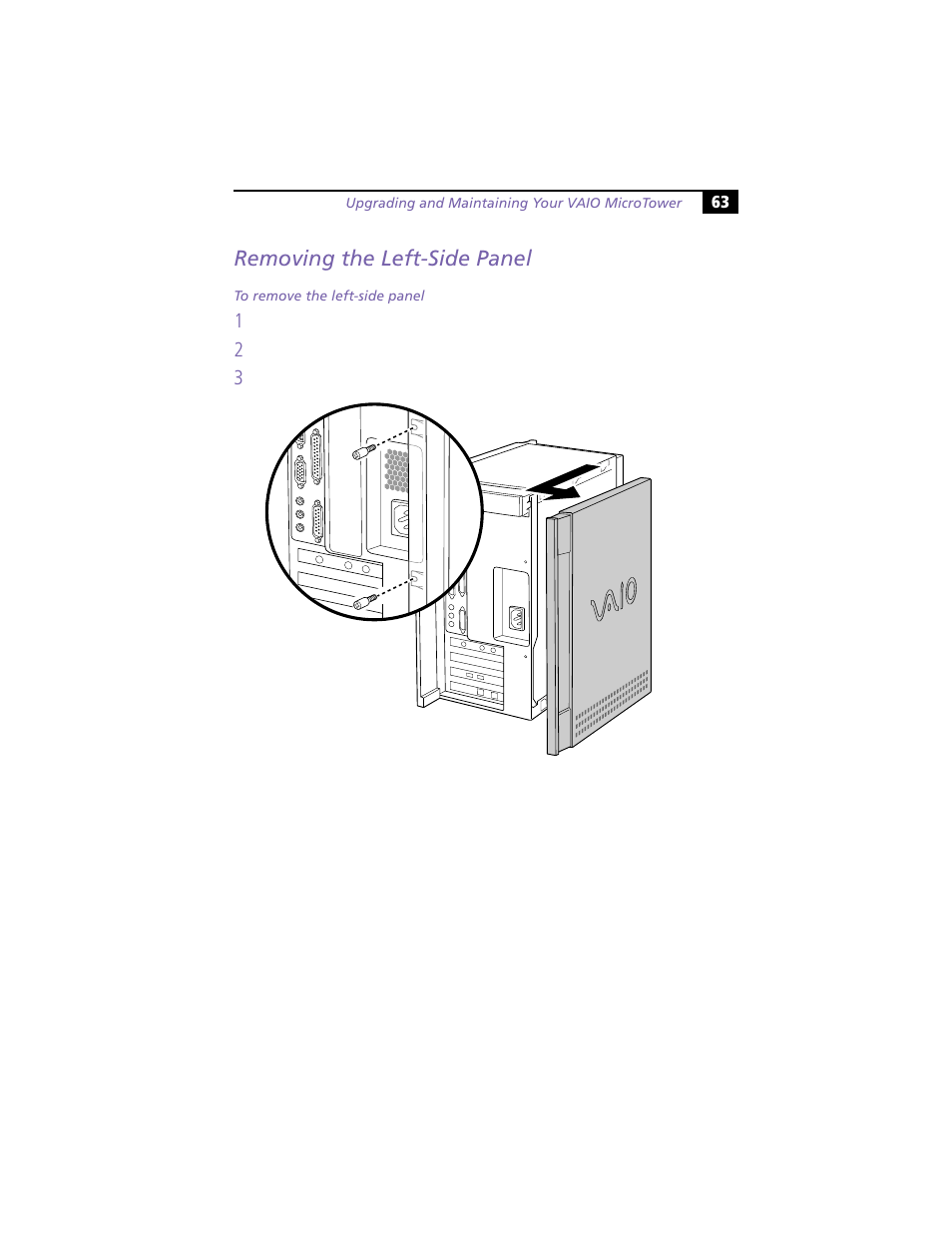 Removing the left-side panel | Sony VAIO MicroTower User Manual | Page 71 / 100