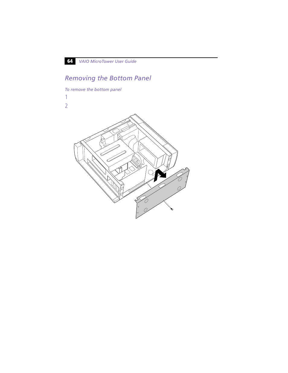 Removing the bottom panel | Sony VAIO MicroTower User Manual | Page 72 / 100