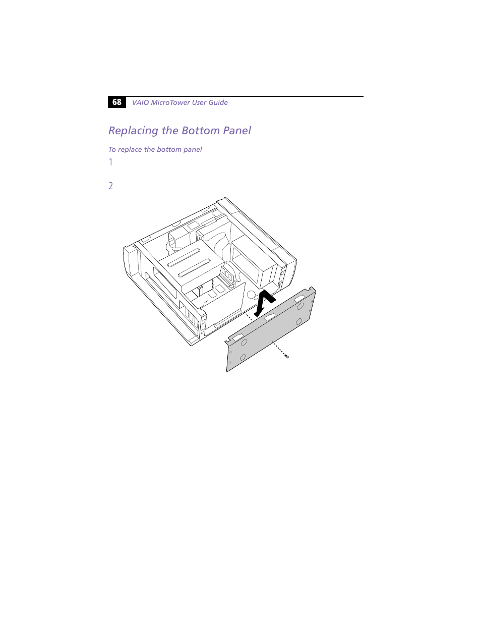 Replacing the bottom panel | Sony VAIO MicroTower User Manual | Page 76 / 100