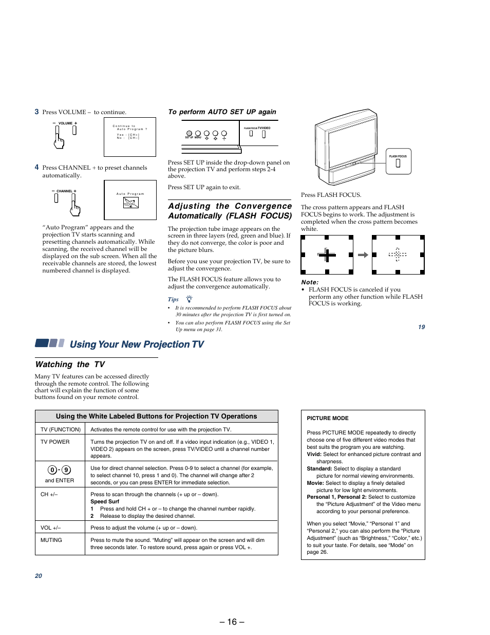 Using your new projection tv (continued), Using your new projection tv | Sony KP 48S75 User Manual | Page 16 / 100